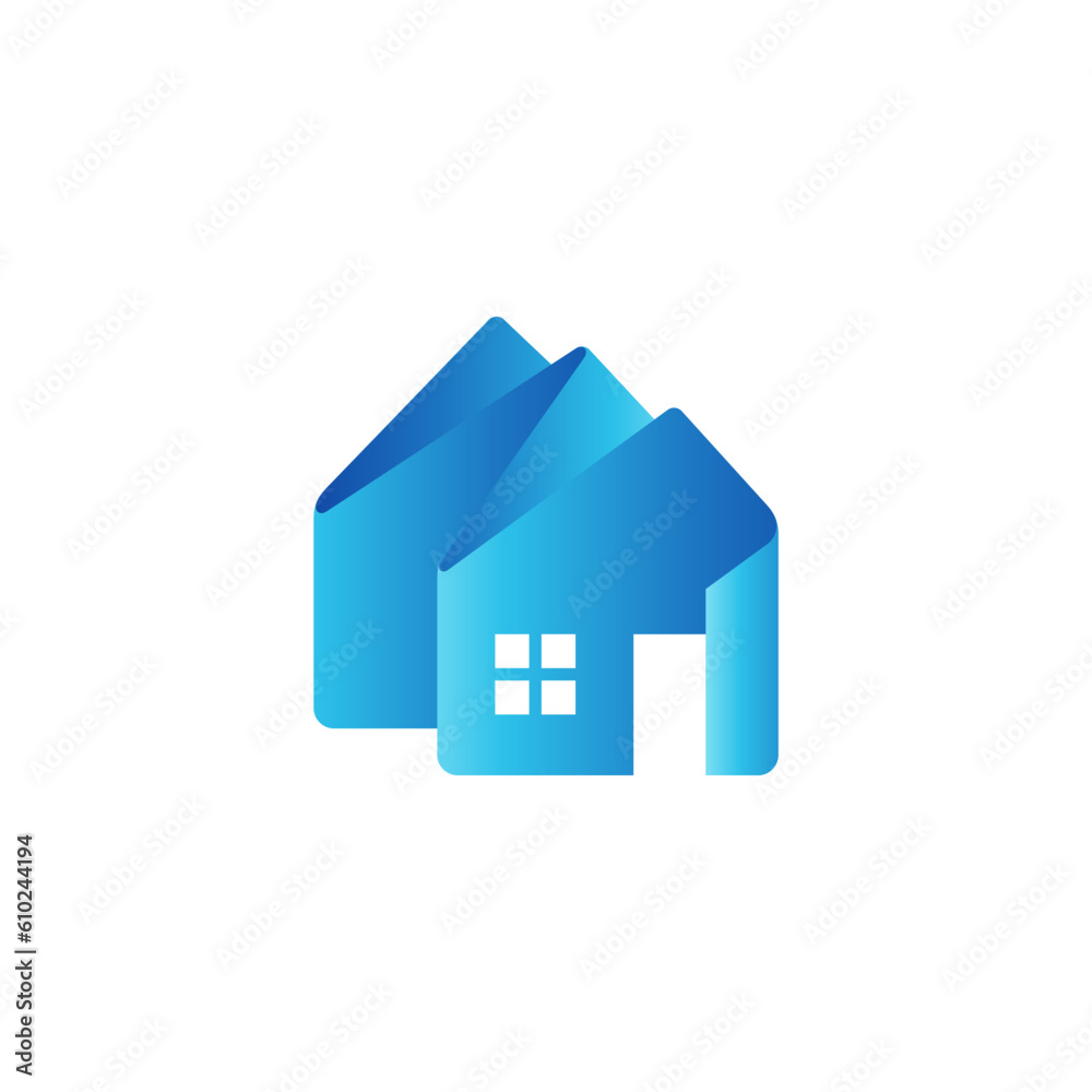 Abstract house 3D logo in gradient blue color Abstract house 3D logo in gradient blue color