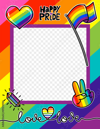 Happy Pride, love is love - pride photo booth prop. Photo frame selfie for pride parade. Happy Pride month.