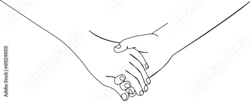 continuous single line drawing close-up of couple holding hands, line art vector illustration