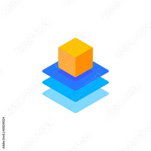 Hexagon Box with Stack Layers Technology Blockchain Logo Design Vector
