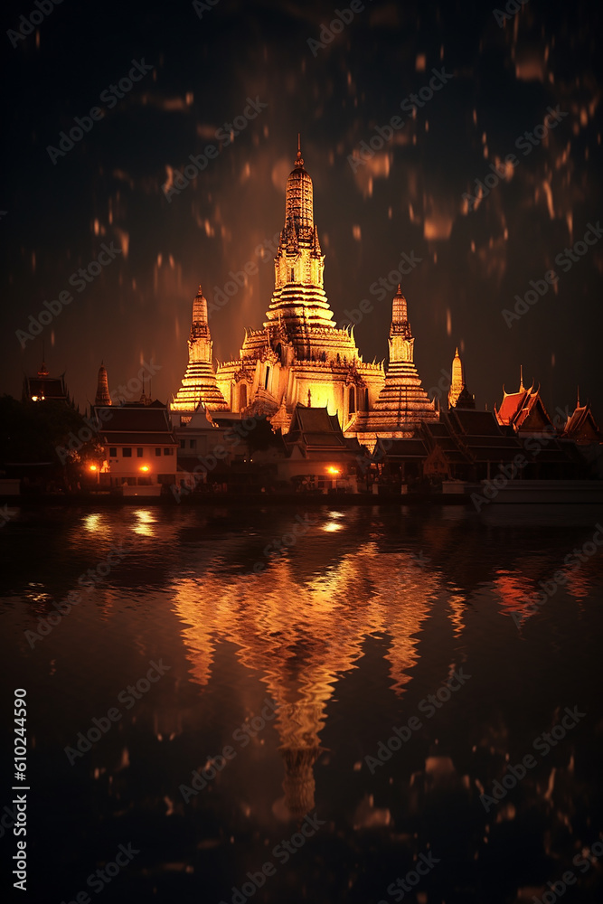 Fototapeta premium The temple of wat arun sits in a waterway in bangkok