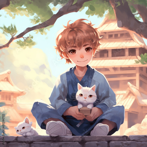little child with cat