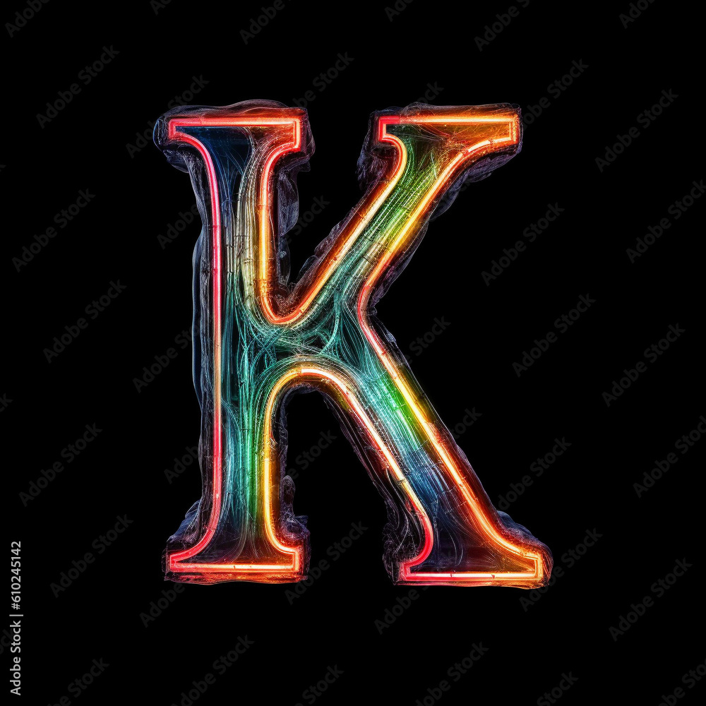 Generative ai. Capital letter K neon color on black background Generative ai. Capital letter K neon color on black background