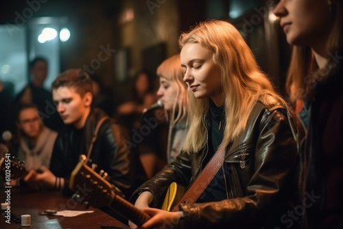 young people at the concert in the local bar, Generative AI