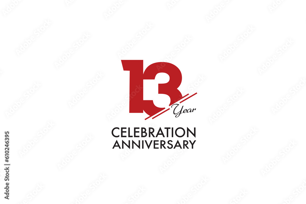 13rd, 13 years, 13 year anniversary anniversary with red color isolated on white background, vector design for celebration vector