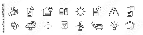 Electricity public utilities line icon set. Editable stroke illustration