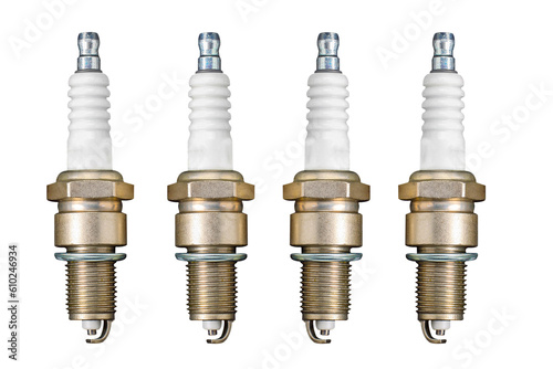 Photos set of spark plugs top view