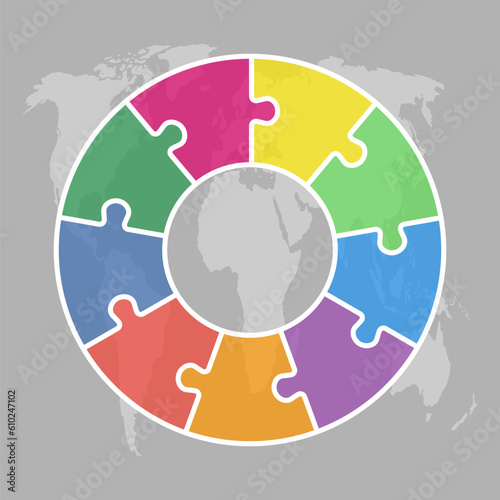 Diagram infographic for 9 steps, circle puzzle