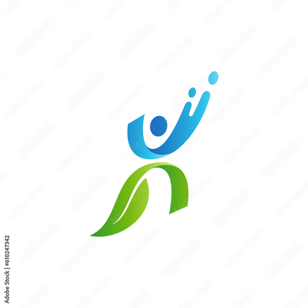 Abstract people logo with leaf and water splash Abstract people logo with leaf and water splash