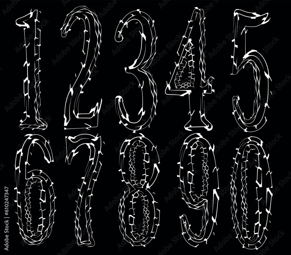 Tyre track numbers . Grunge texture . Screen print . Vector tire track