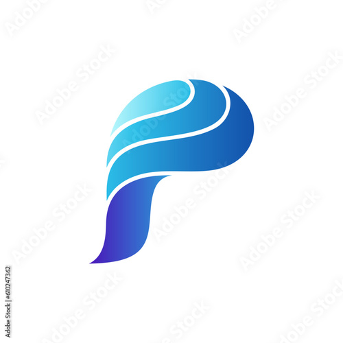 Letter P logo with water drop for purity icon label
