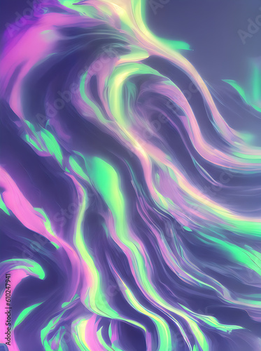 Volumetric neon striped waves on abstract background.