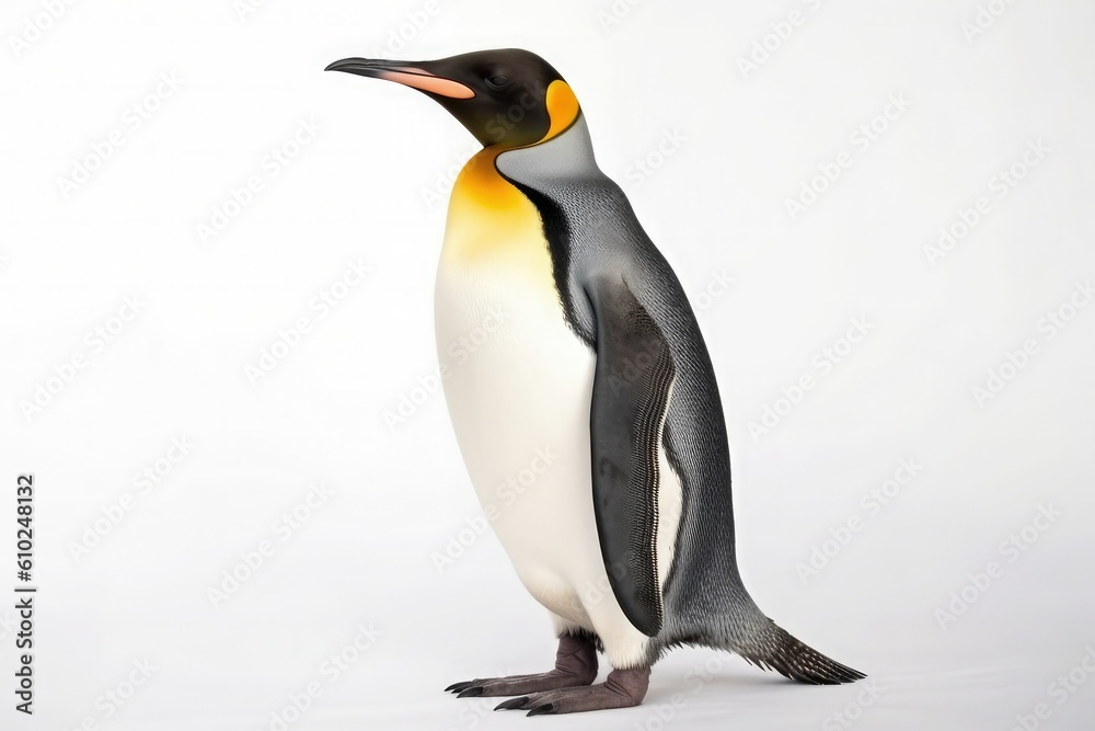 Fototapeta premium Large emperor penguin standing isolated on white background. Generative AI