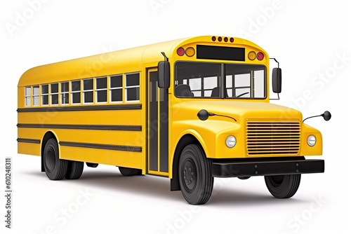 School bus isolated on white background. Generative AI