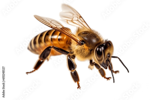 Honey Bee Walking on White Background, Isolated. Generative AI