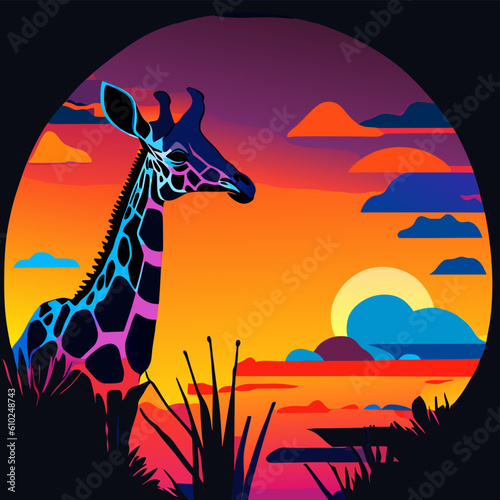 Illustration giraffe in the summer time. Vector illustration 