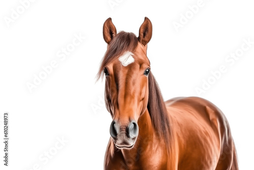 Horse Front Face Pose Isolated on White Background. Generative AI © Haider