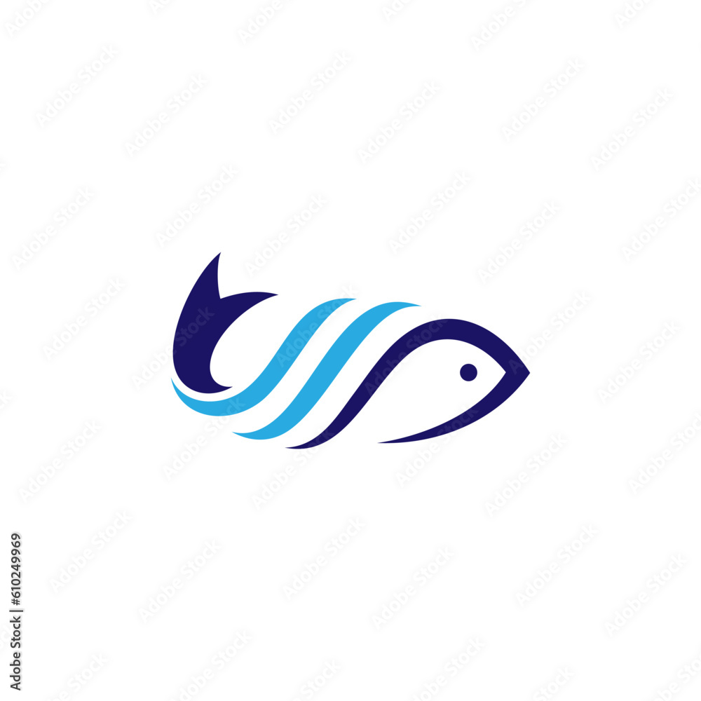 Fish and wave creative logo concept