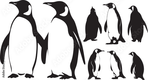 A set of black penguin vector collection
