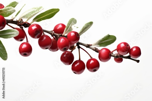 cranberries tree branch with green leaves nature on air white background generative AI