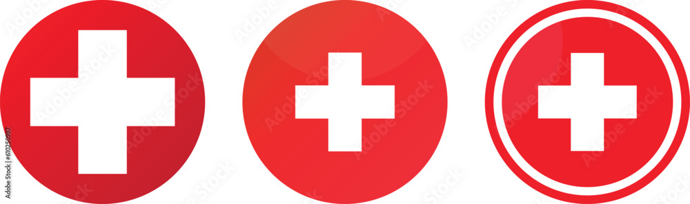 Fototapeta premium Medical white crosses collection symbol in a red circle vector icon Eps.