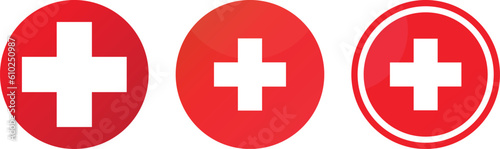 Medical white crosses collection symbol in a red circle vector icon Eps.