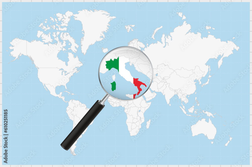Magnifying Glass Showing A Map Of Italy On A World Map Stock Vector 1000 F 610251185 E7a68QF4B60dyr2D1TbOG130Jz6Es8sr