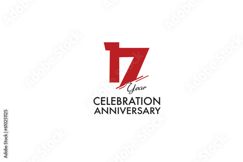 17th, 17 years, 17 year anniversary anniversary with red color isolated on white background, vector design for celebration vector