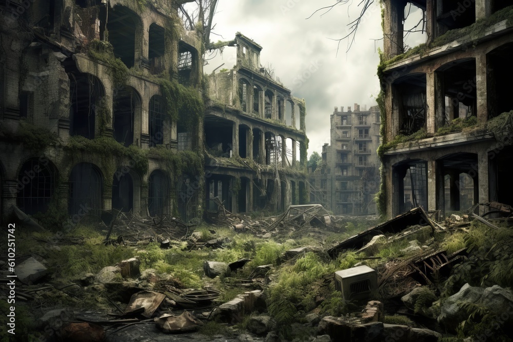 Whispers of an Abandoned City in Ruins, Generative AI Whispers of an Abandoned City in Ruins, Generative AI