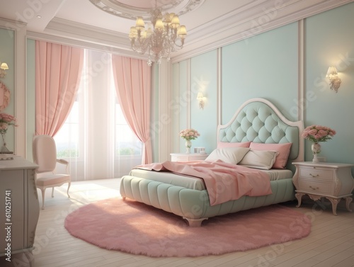 Serenity Unveiled  Bedroom Interior in Pastel Colors  Generative AI