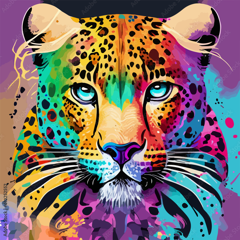 Ταπετσαρία Abstract, multicolored portrait of a leopard, Jaguar, in a watercolor style