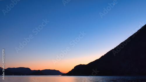 Fjord with view of mountains and fjord landscape in Norway. Landscape shot