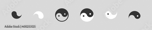 Yin and yang icon set. Сhinese and Japanese culture symbol. Harmony and balance sign in vector flat style. 