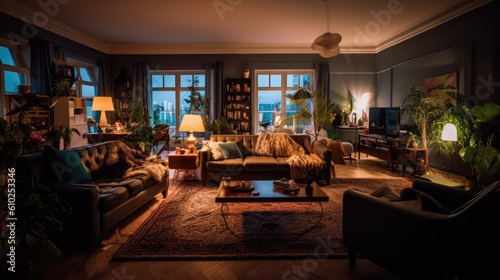 apartment living room at night © Balerinastock