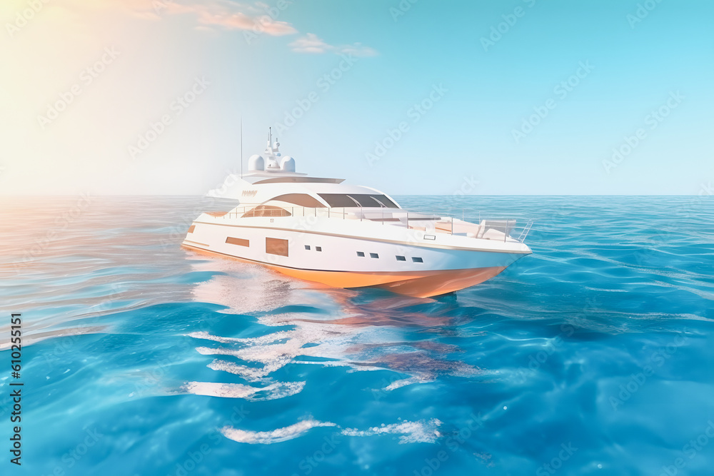 Sailing Serenity: Realistic Image of a Yacht Floating on Water