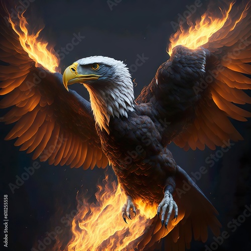 A golden eagle on fire