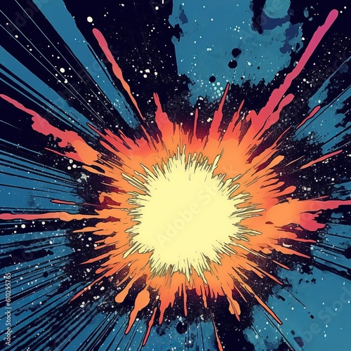 Comic Artwork Of A Bright Explosion In Splattered Paint Style photo