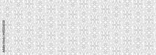 Historic Decorative All Over pattern. Vintage tilework and textiles grey Geometric Design. Islamic interlaced abstract art.