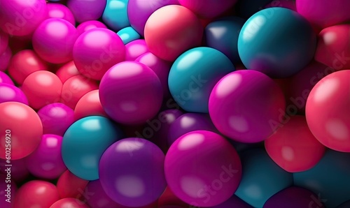 Bouncy balls in a rainbow of colors on a patterned background Creating using generative AI tools