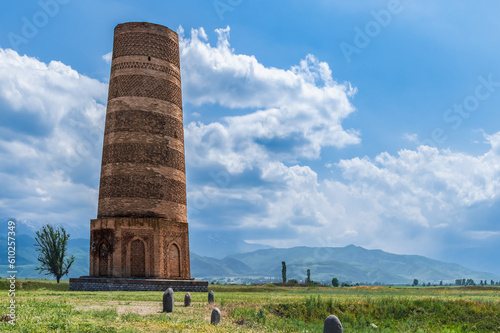 Kyrgyzstan, Chui region, Burana village. Burana tower and balbals: nomadic tribal monuments of Central Asia.