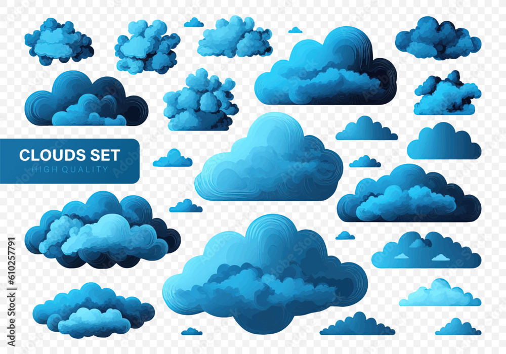 Different clouds set in cartoon style isolated on transparent background. Vector illustration EPS 10 Different clouds set in cartoon style isolated on transparent background. Vector illustration EPS 10
