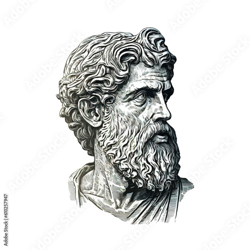 Ancient Greek philosopher, poet or scientist is depicted in the form of a sculpture isolated on white background. Vector EPS 10
