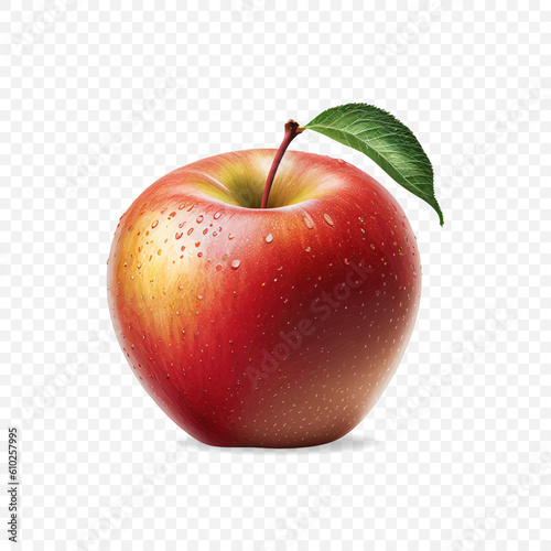 Red apple with a leaf in realistic vector style isolated on transparent background. Fruit, vitamins, iron. Vector EPS 10