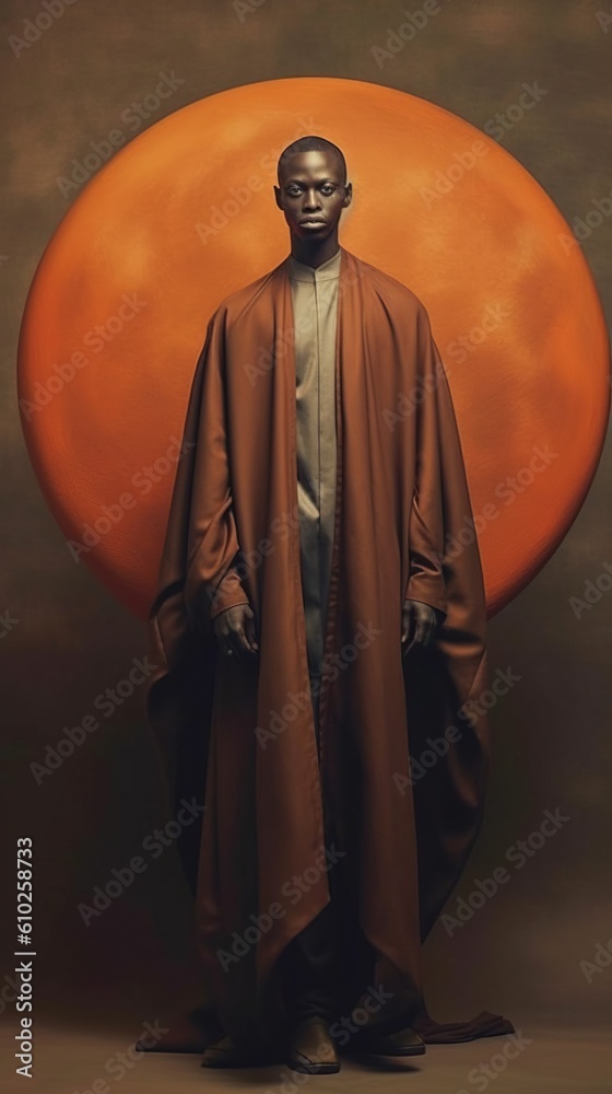 Naklejka premium An illustration of a fashion portrait of a man combined with abstract art., AI Generated