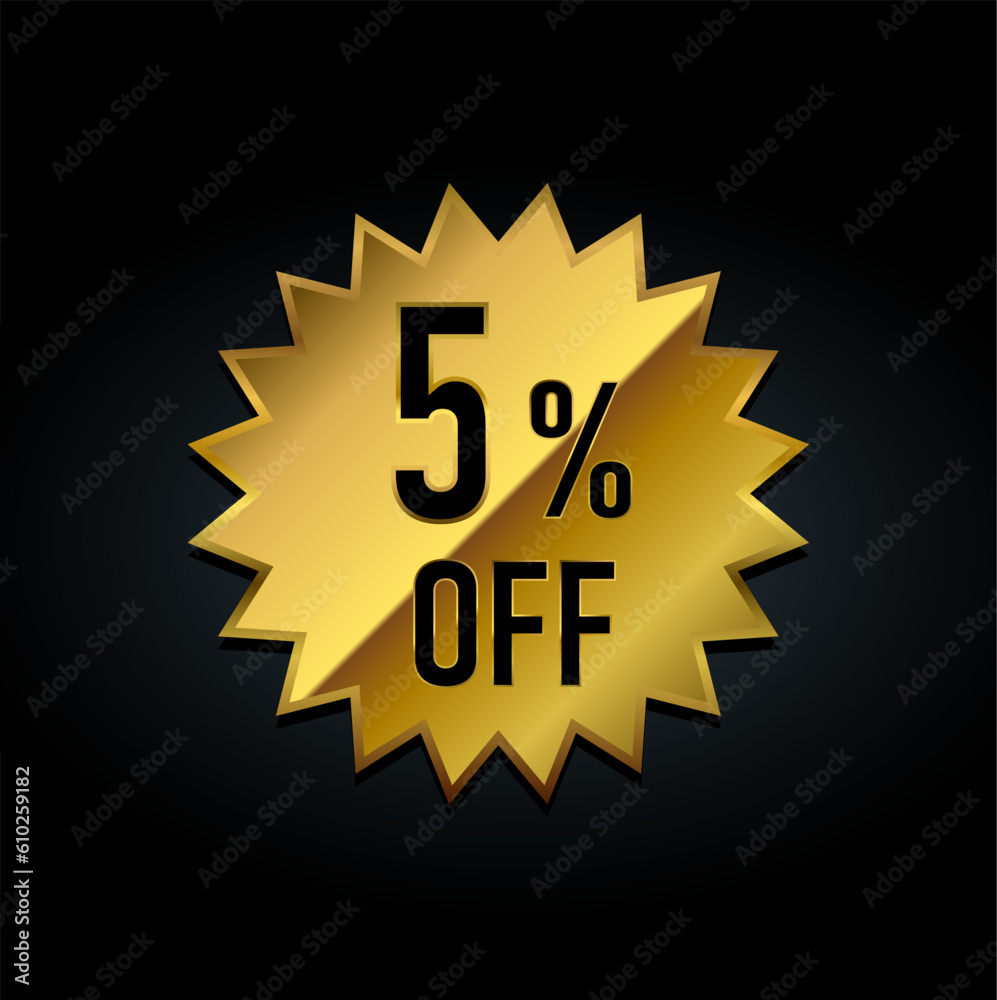 Naklejka premium 5% off golden badge vector illustration