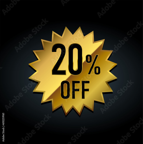 20% off golden badge vector illustration