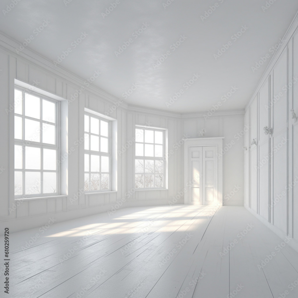 White empty room background abstract with window. Generative Ai. Modern architecture interior.