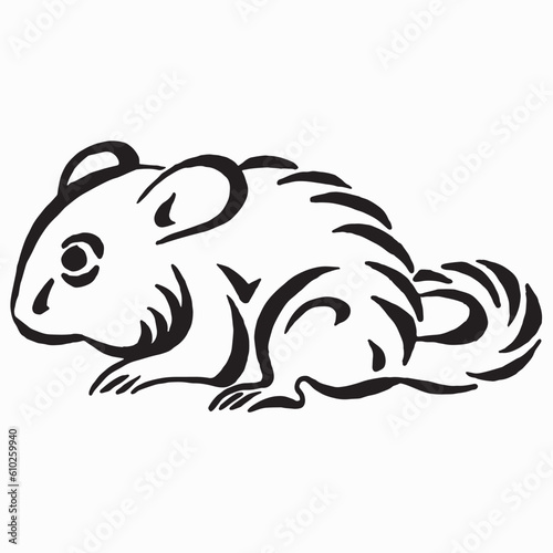 Cute rodent vector illustration, hand drawn animal chinchilla. Silhouette ink drawing. tattoo design.