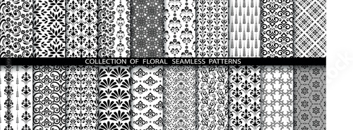 Wallpaper Mural Geometric floral set of seamless patterns. White and black vector backgrounds. Damask graphic ornaments. Torontodigital.ca