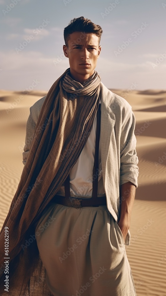 An illustration of a fashion portrait of a man combined with abstract art., AI Generated. An illustration of a fashion portrait of a man combined with abstract art., AI Generated.